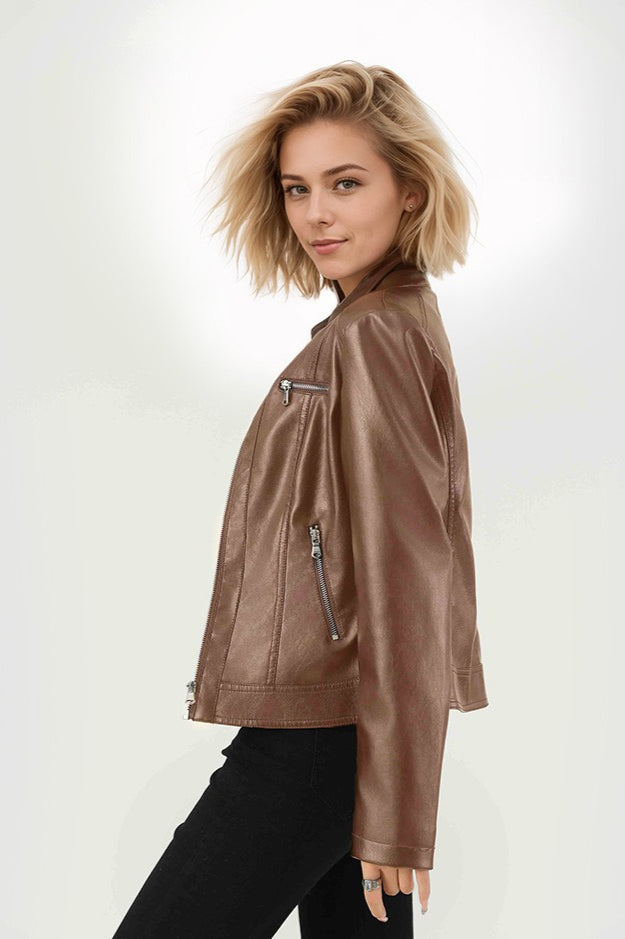 Fitted PU Biker Style Jacket
