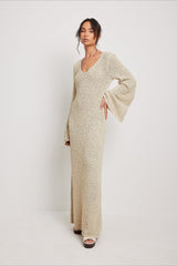 Casual Solid Maxi Sweater Dress S / Beige
