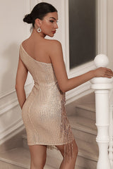 One-Shoulder Fringe Sequin Party Dress