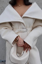 Wool Blend Wide Lapel Belted Overcoat
