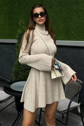 Long Sleeve A-Line Sweater Dress S / White