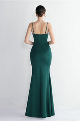 Long Satin Slit Halter Sheath Formal Dress