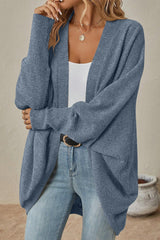 Solid Color Mid Length Cardigan S / Blue