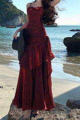 Satin Ruffle Trim Party Dress