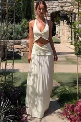 Sleeveless Halter Twist Co-ord Boho Dress Ivory / S