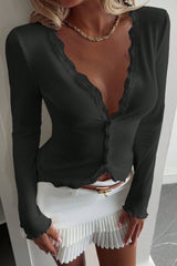 Lace Detail Long Sleeve Knit Top