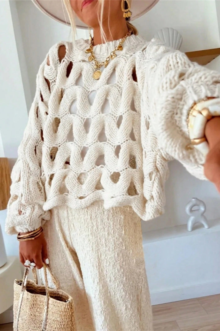 Crochet Knit Hollow Out Pullover Sweater