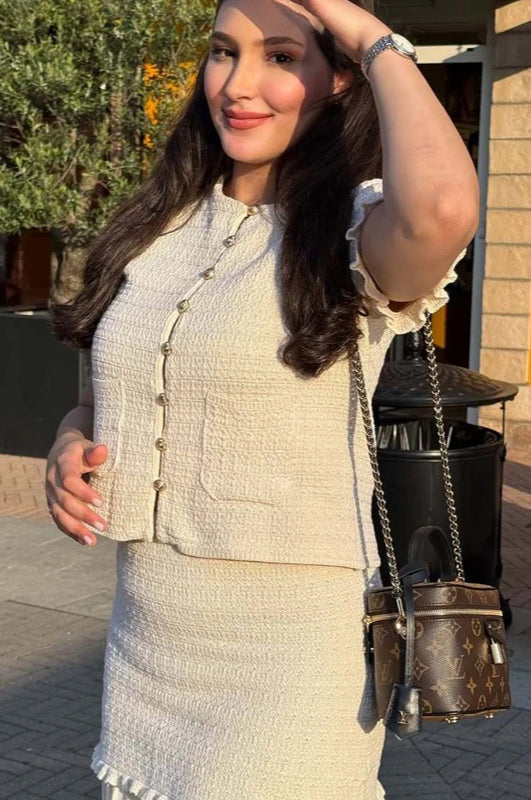 Elegant Knitted Short Sleeve Cropped Cardigan