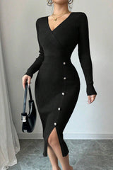 Slim Fit Midi Knit Sweater Dress