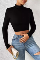 Slim Fit Cropped Turtleneck Top