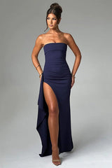 Strapless High Slit Maxi Party Dress
