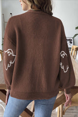 Jacquard Button Cardigan S / Brown