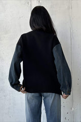 Heart Pattern Crewneck Denim Sweater