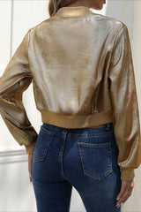 Shiny Foil Long Sleeve Zip Jacket