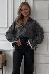 Heart Print Lace Trimmed Blouse