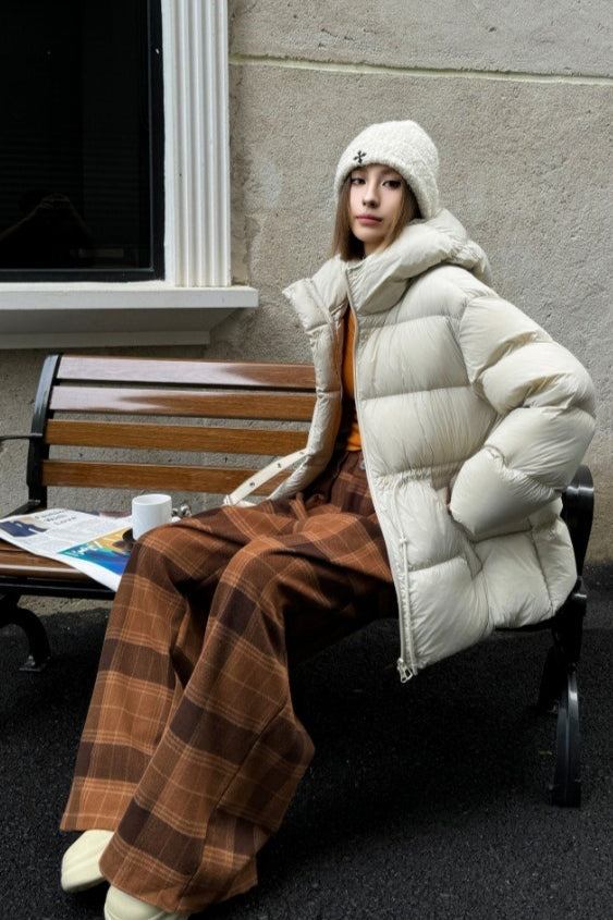 Premium White Duck Down Trench Puffer Jacket S / White