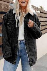 Fleece Lined Denim Bomber Jacket