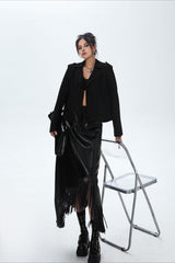 Suede Open Front Biker Jacket