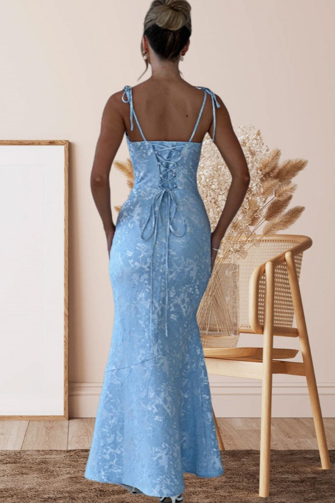 Solid Sash Backless Mermaid Formal Dress