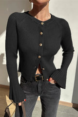 Solid Rib Knit Slim Cardigan Black / S