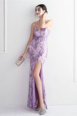 Intricate Beadwork Figure Hugging Gown Formal Dress S / Purple