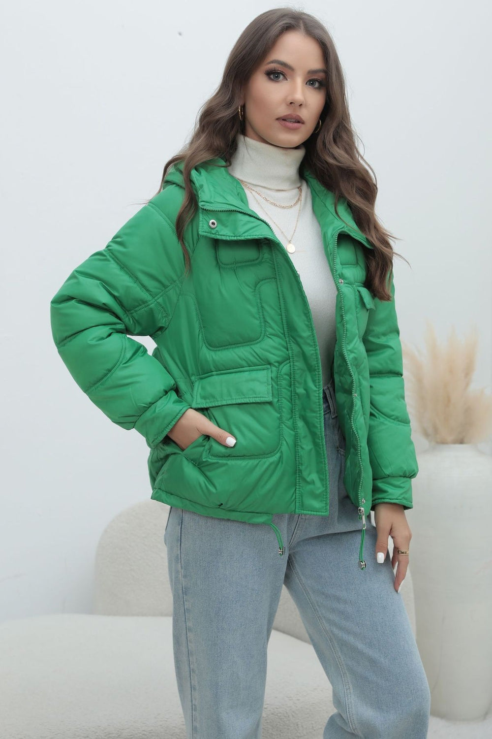Bright Color Stand Collar Puffer Coat coats