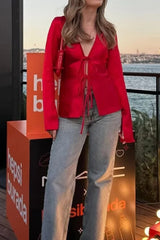 V-Neck Tie-Front Blouse