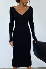 Long Sleeve Ribbed Sweater Dress