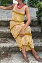 Hollow Knit Contrast Tank Sweater Dress