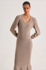 Contrast Trim Ruffle Sweater Dress