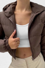 Short Hooded Quilted Puffer Jacket S / Brown