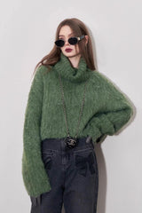 Cropped High Neck Pullover Sweater