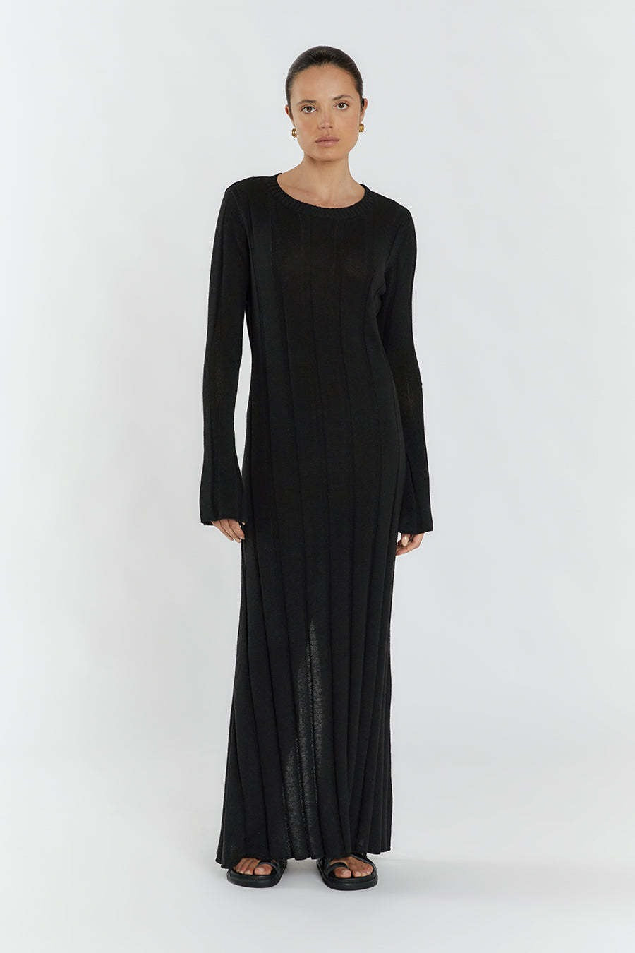 Solid A Line Maxi Sweater Dress S / Black