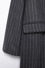 Wool Stripe Notch Collar Long Overcoat