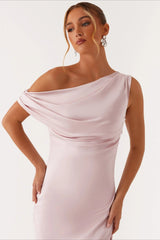 Solid Asymmetric Neckline Formal Dress