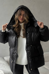 Adjustable Drawstring Hooded Puffer Jacket