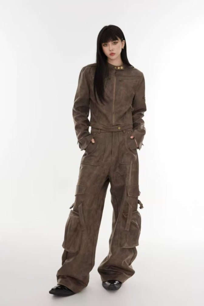 Cropped Tie-Dye Stand Collar Jacket