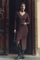Long Sleeve Button Sweater Dress