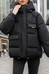 Cropped Insulated Cargo Puffer Jacket