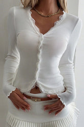 Lace Detail Long Sleeve Knit Top