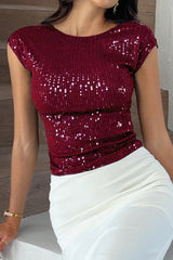 Sequin Backless Short Sleeve Tank Top