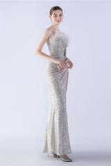 Ostrich Feather Embellished Maxi Dress