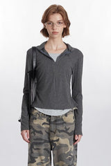 Mock Two-Piece Half-Zip Knit Top