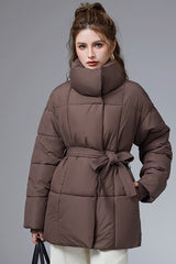 Warm Casual Cropped Cotton Puffer Jacket M / Brown