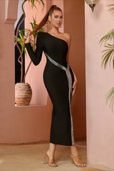 Long Sleeve One-Shoulder Bandage Cocktail Dress