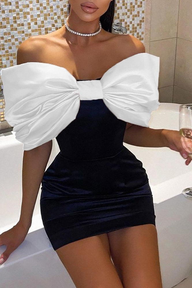 Detachable Bow Backless Bodycon Cocktail Dress S / White