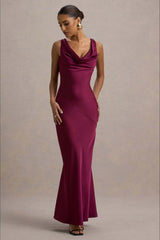 Satin Cowl Neck Fishtail Party Dress