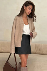 Pleated Knit O Neck Zipper Cardigan