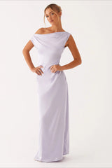 Solid Asymmetric Neckline Formal Dress