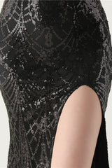 Sequin V Neck Cross Strap Mermaid Maxi Dress